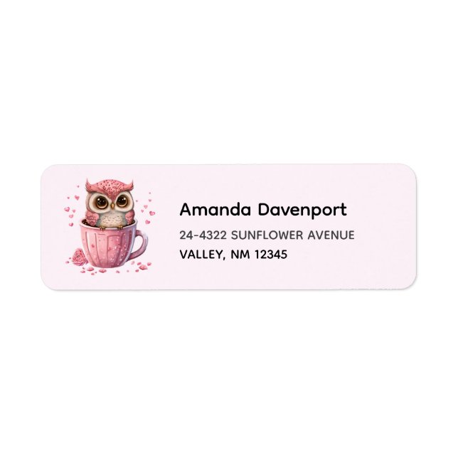 Cute Pink Owl in a Cup Label (Front)