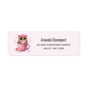 Cute Pink Owl in a Cup Label