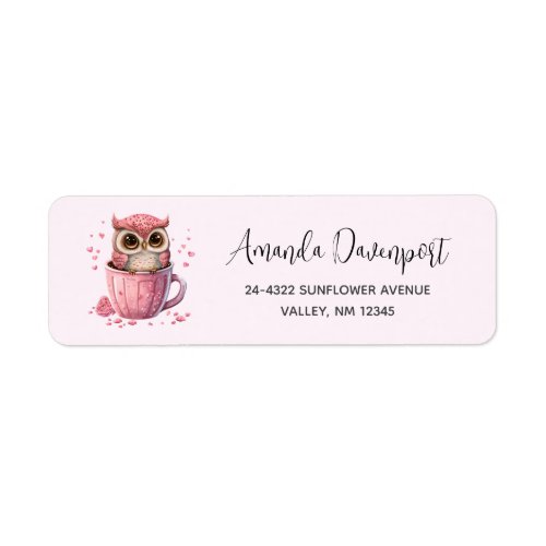 Cute Pink Owl in a Cup Label