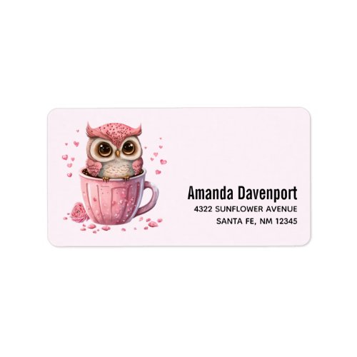  Cute Pink Owl in a Cup Label