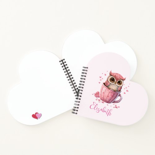 Cute Pink Owl in a Cup Notebook