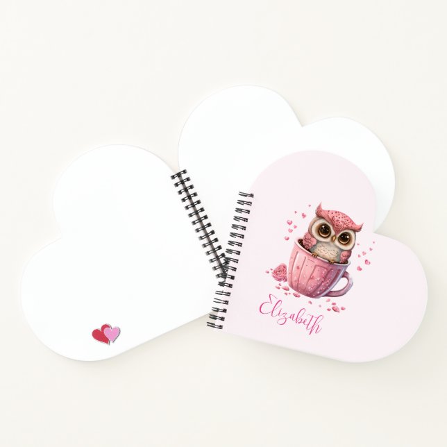 Cute Pink Owl in a Cup Notebook (Inside)