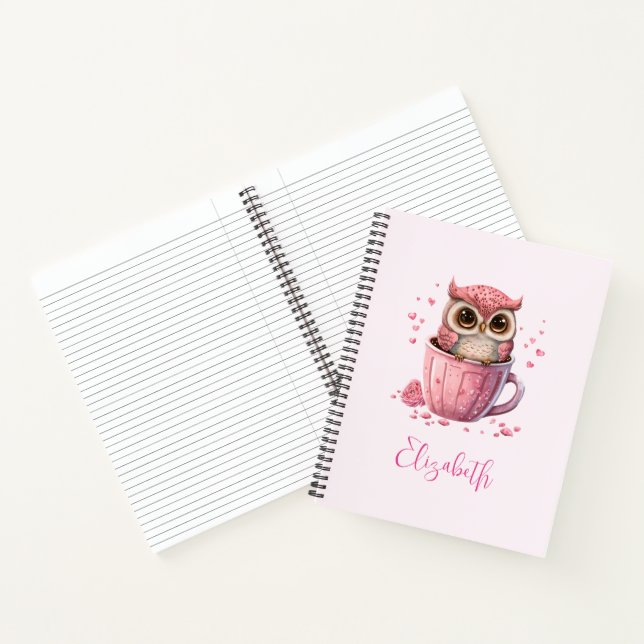 Cute Pink Owl in a Cup Notebook (Inside)