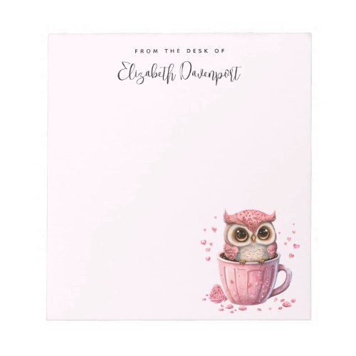 Cute Pink Owl in a Cup Notepad