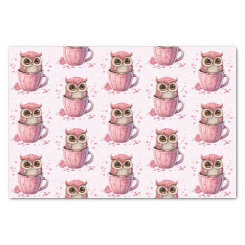Cute Pink Owl in a Cup Patterned Tissue Paper