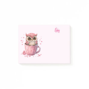 Cute Pink Owl in a Cup Post-it Notes