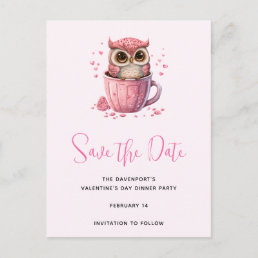 Cute Pink Owl in a Cup Save the Date Invitation Postcard