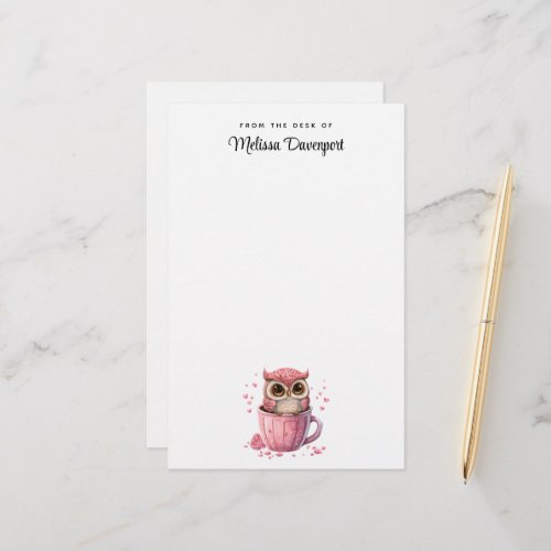 Cute Pink Owl in a Cup Stationery