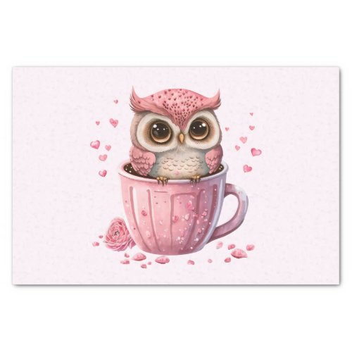 Cute Pink Owl in a Cup Tissue Paper
