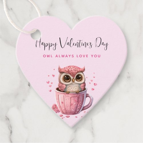 Cute Pink Owl in a Cup Valentines Day Favor Tags