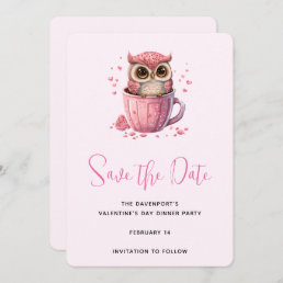 Cute Pink Owl in a Cup Valentine&#39;s Party Save The Date