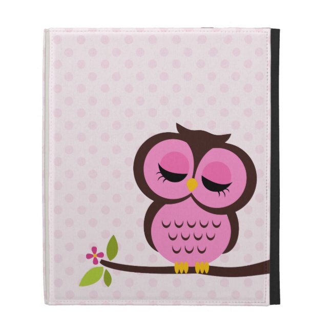 Cute Pink Owl iPad Folio Case (Front)