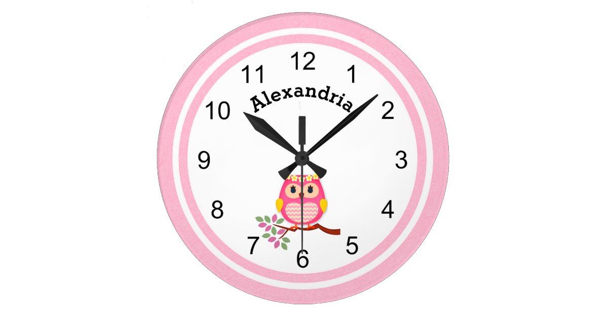 Cute Pink Owl Large Clock Zazzle Com - Colorful Owl Wall Clocks Cute Pink Owl Large Clock Zazzle Com - Colorful Owl Wall Clocks