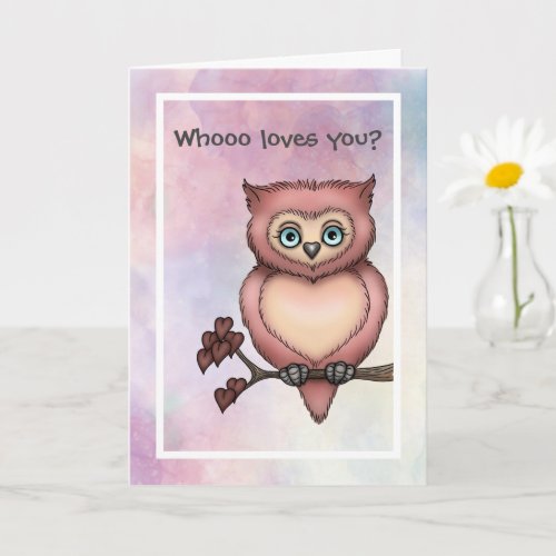 Cute Pink Owl Love Friend Valentine  Card