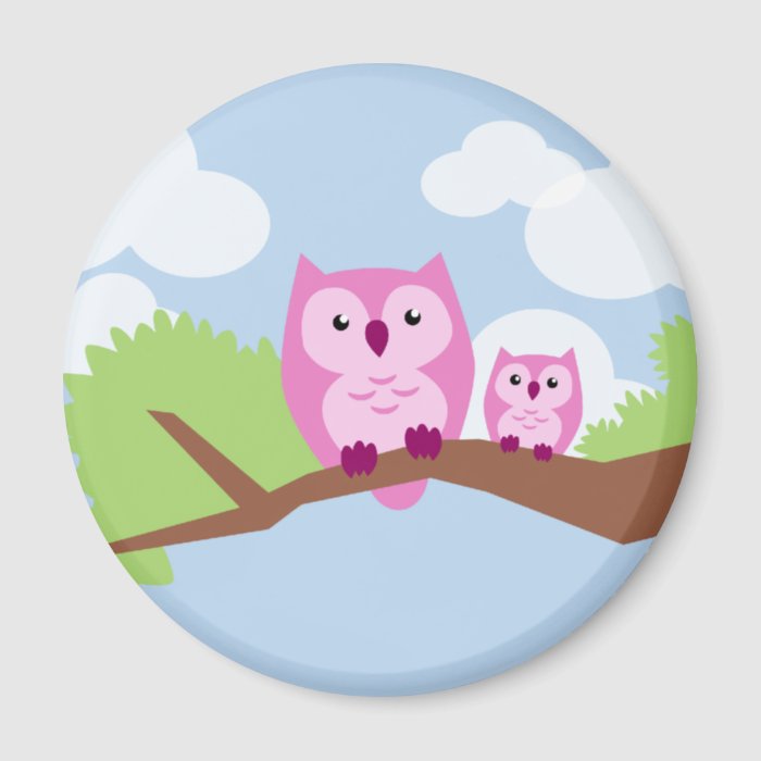 Cute Pink Owl Mom and Baby Fridge Magnet