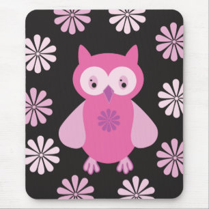 Cute pink owl mouse pad