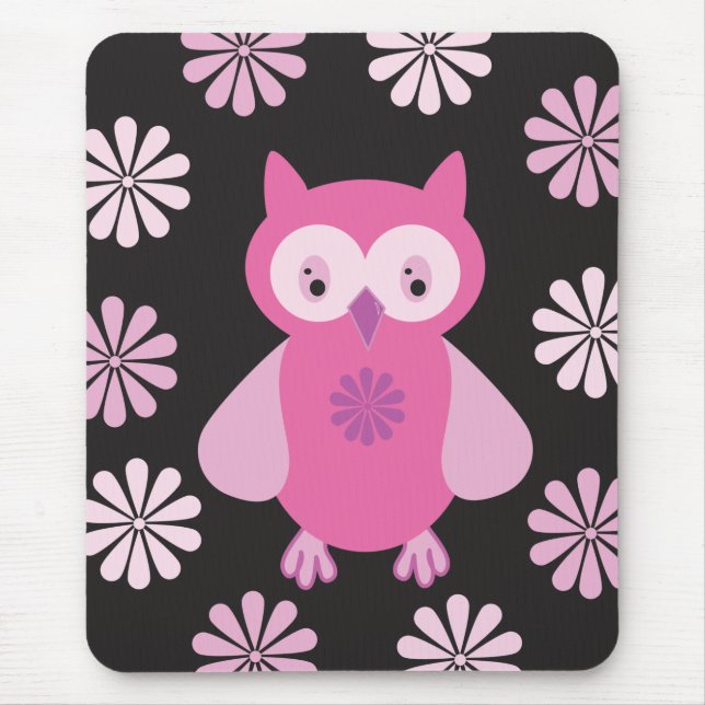 Cute pink owl mouse pad (Front)