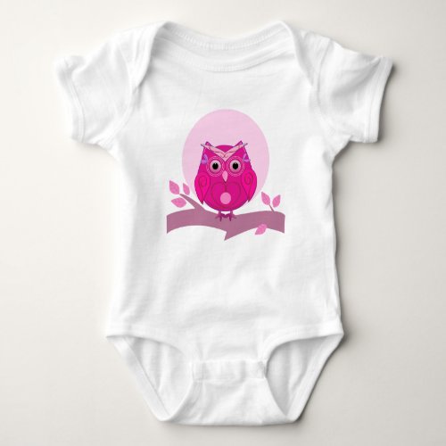 Cute pink Owl on a brench t_shirt Baby Bodysuit