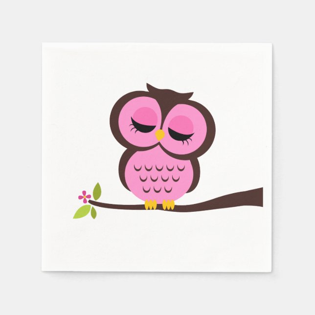 Cute Pink Owl Paper Napkins (Front)