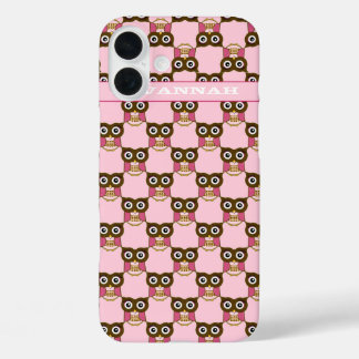 Cute Pink Owl Pattern Choose Color iPhone 16 Plus Case