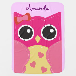 Cute Pink Owl Personalized Baby Blanket