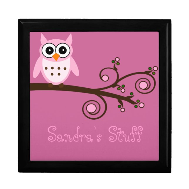 Cute Pink Owl Personalized Girl's Room Keepsake Box (Front)