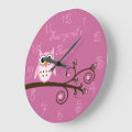 Cute Pink Owl Personalized Girl's Room Large Clock | Zazzle