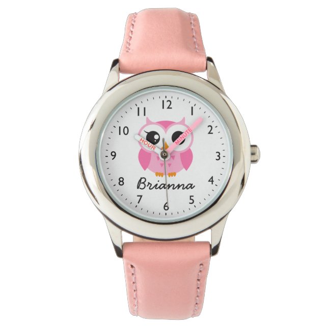 Cute pink owl personalized name watch (Front)