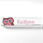 Cute Pink Owl Personalized Nameplate