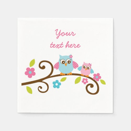 Cute Pink Owl Personalized Napkins