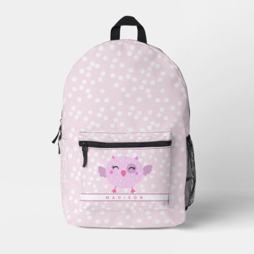 Cute Pink Owl _  Pink  White Polkadots Kids Printed Backpack