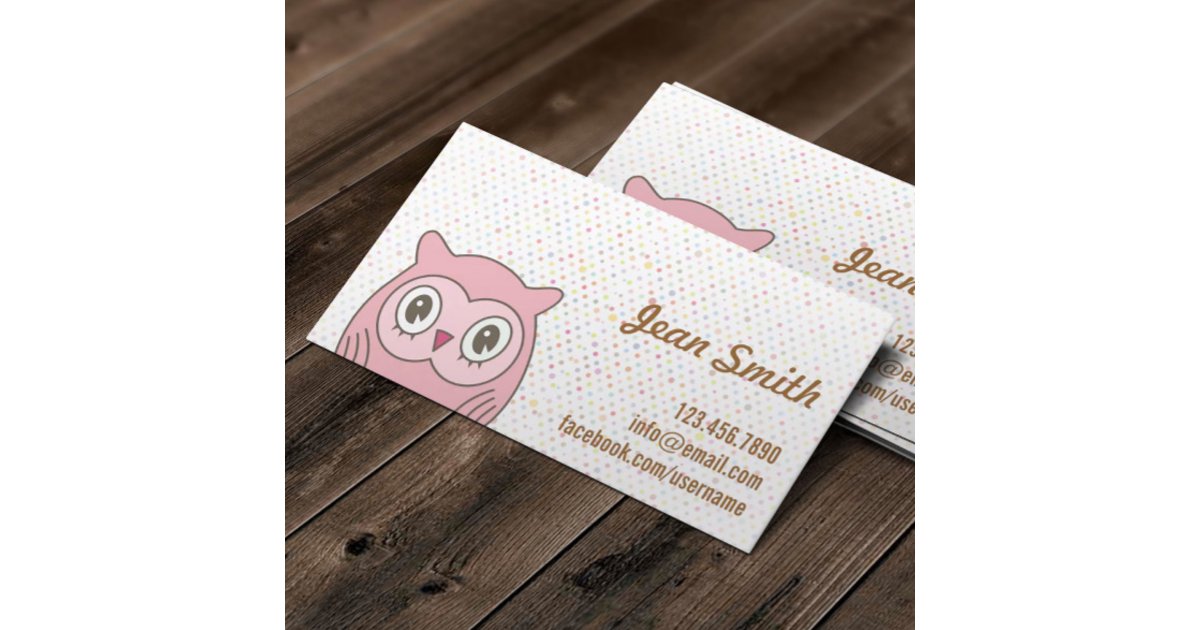 Cute Pink Owl Polka Dots Business Card | Zazzle