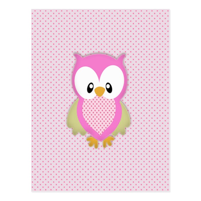 Cute pink owl polka dots pink pattern image print postcards