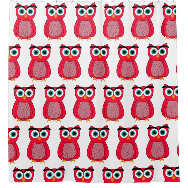 Cute Pink Owl Shower Curtain (Front)