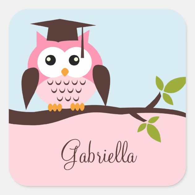 Cute Pink Owl Square Sticker
