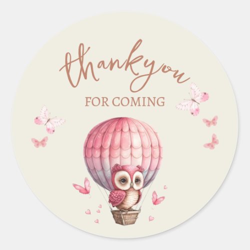 Cute Pink Owl Thank You Classic Round Sticker
