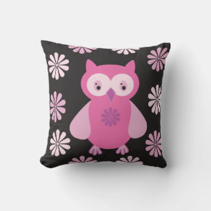 Cute pink owl throw pillow