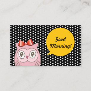 Cute Pink Owl White Spots Teacher Business Card