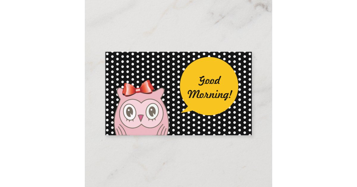 Cute Pink Owl White Spots Teacher Business Card | Zazzle