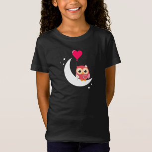 cute Pink Owl with Daisies heart moon balloons T-Shirt