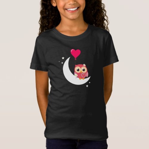 cute Pink Owl with Daisies heart  moon balloons T_Shirt