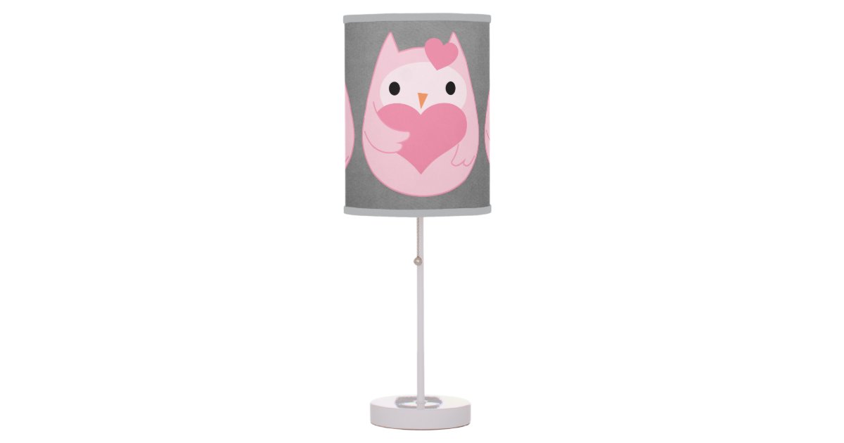 Cute Pink Owl With Heart Table Lamp, Pink Heart Table Lamp