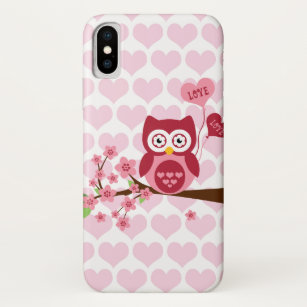 Cute Pink Owl with Hearts iPhone X Case