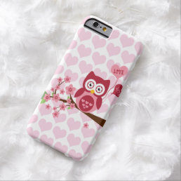 Cute Pink Owl with Hearts Barely There iPhone 6 Case