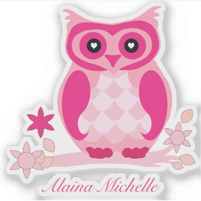 Cute Pink Owl With Name | Custom Vinyl Contour Sticker (Front)