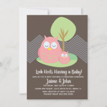 Cute Pink Owl Woods Baby Shower Gender Reveal Invitation