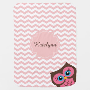 Cute Pink Owl Zigzag Pattern Custom Baby Blanket