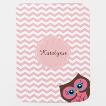 Cute Pink Owl Zigzag Pattern Custom Baby Blanket by theburlapfrog at Zazzle