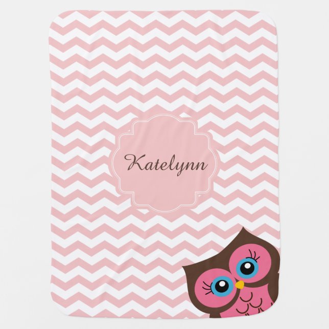 Cute Pink Owl Zigzag Pattern Custom Baby Blanket (Front)