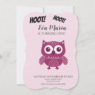 Cute Pink Owls Birthday Invitation